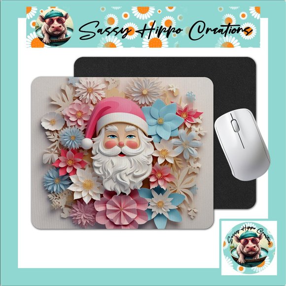 Mouse Pad 3D Santa Claus Christmas Holidays Flowers Sublimated Anti Slip Back - Picture 1 of 4